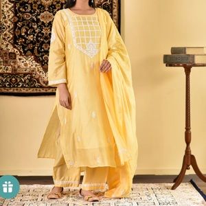 Chikankari Chanderi Straight Kurta Set with Dupatta